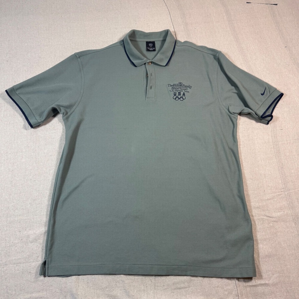 Nike Golf Polo Shirt Mens XL Sage Green US Olympic Team Hilton Family Logo